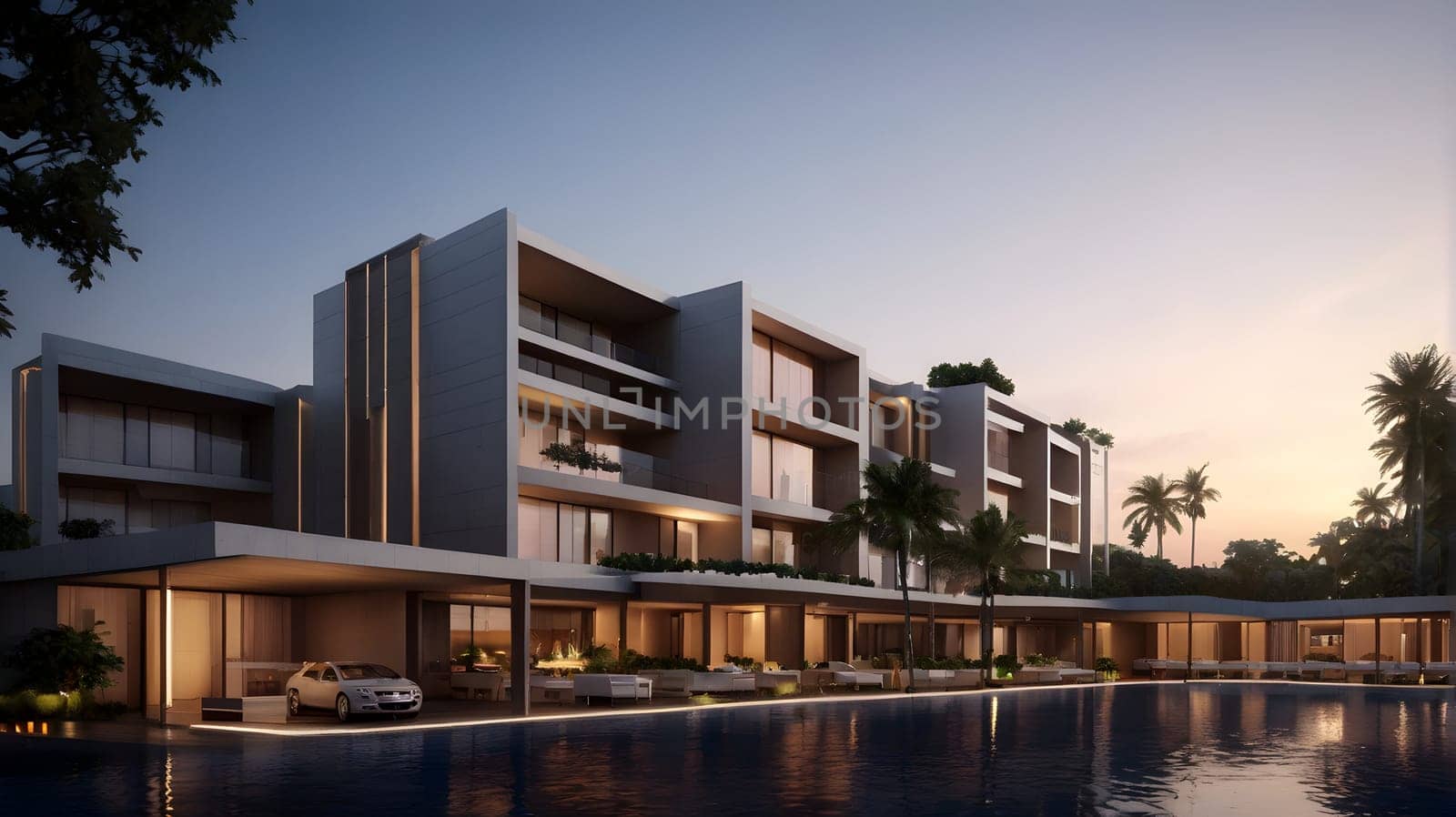 View on the new modern hotel