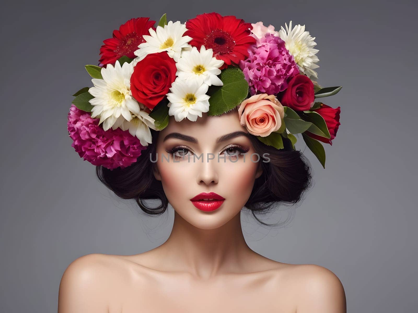Fashion art woman with the flowers