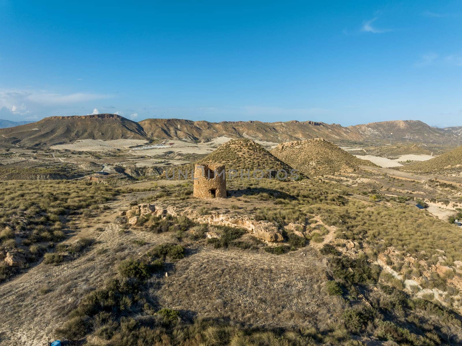 The Windmill old watchtower in Lucainena de la Torres province of Almeria listed as beautiful towns of Spain