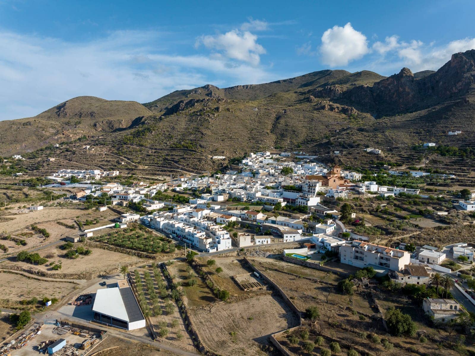 Panoramic aerial view of Lucainena de la Torres province of Almeria listed as beautiful villages of Spain