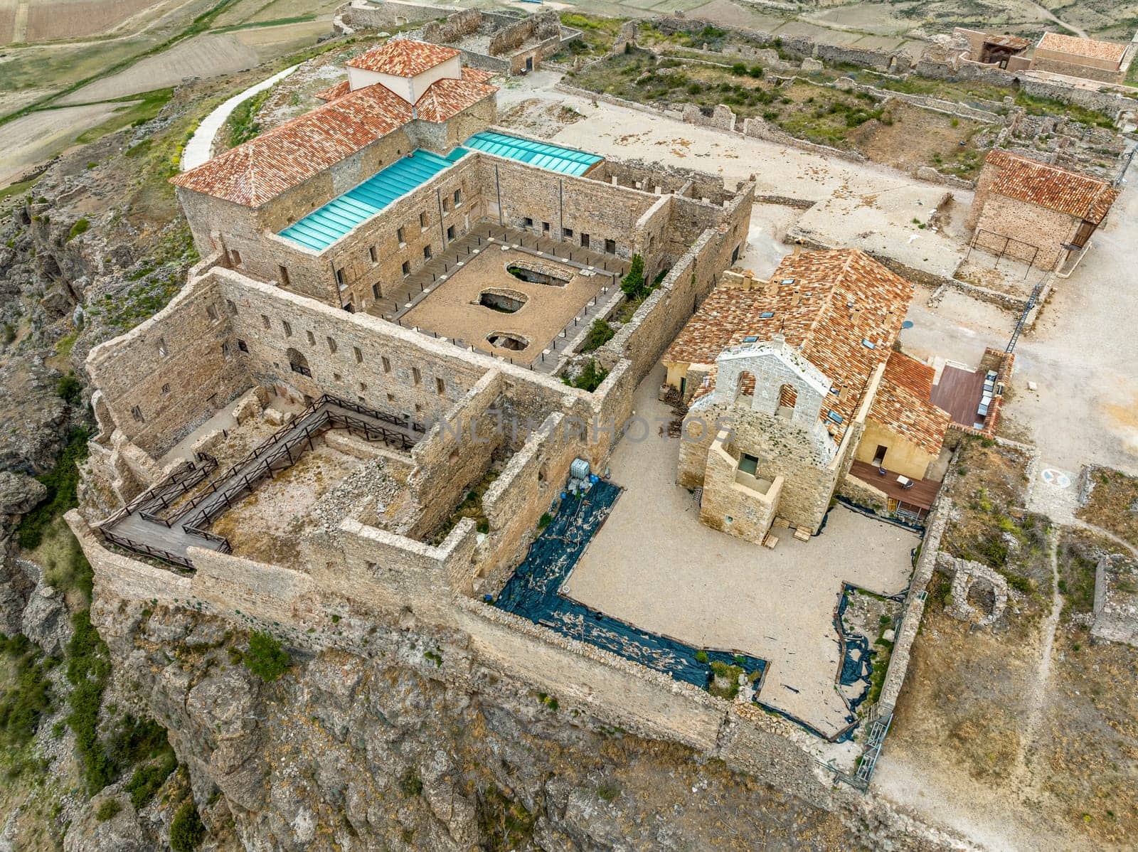 Moya municipality of Spain belonging to the province of Cuenca, aerial view detail church of the Trinity