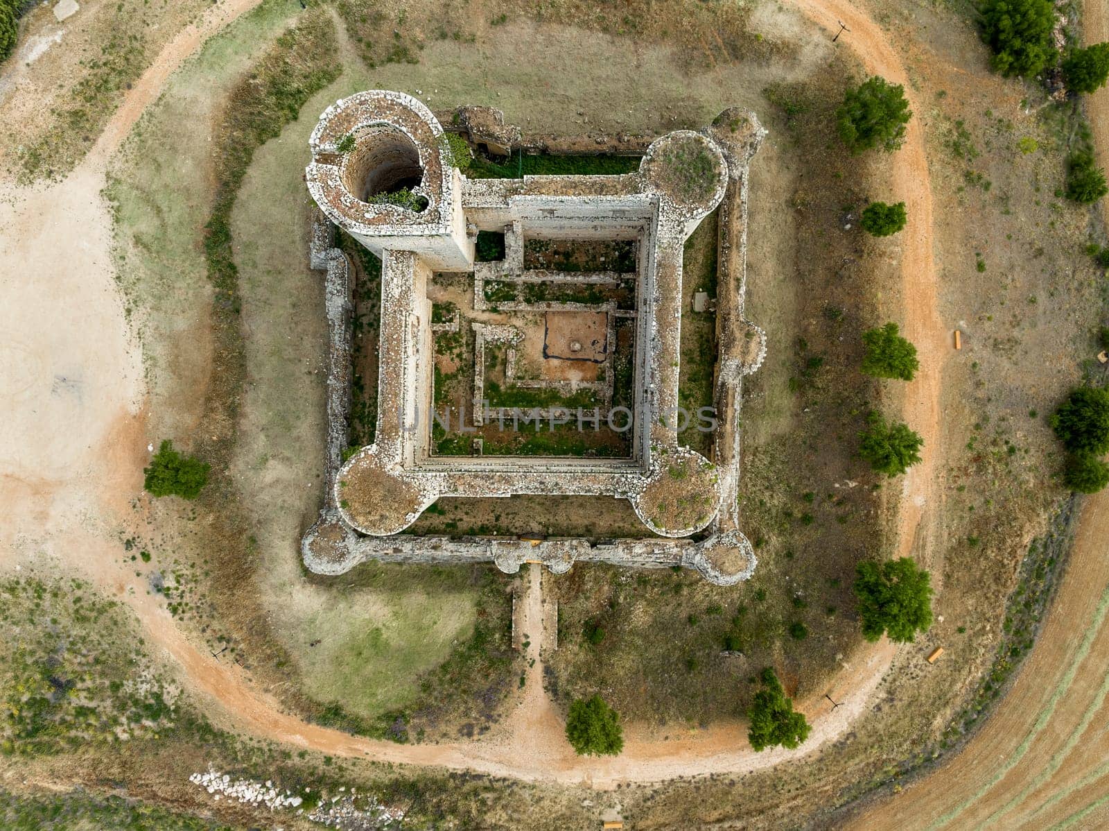 Aerial view from above of Pioz Palace Castle in the province of Guadalajara, built at the end of the 15th century. Spain