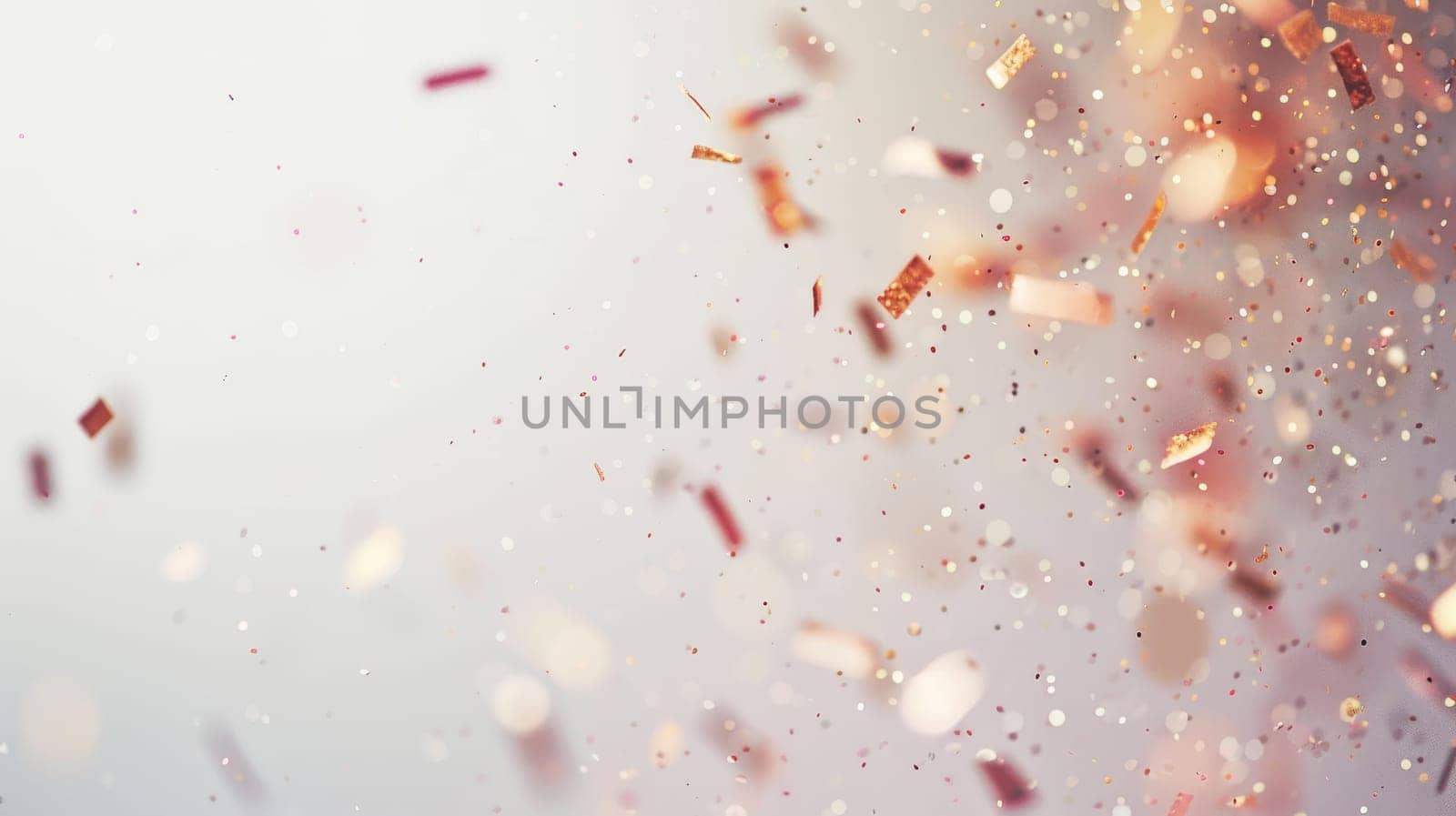 Sparkling confetti particles floating elegantly on a minimalist white background