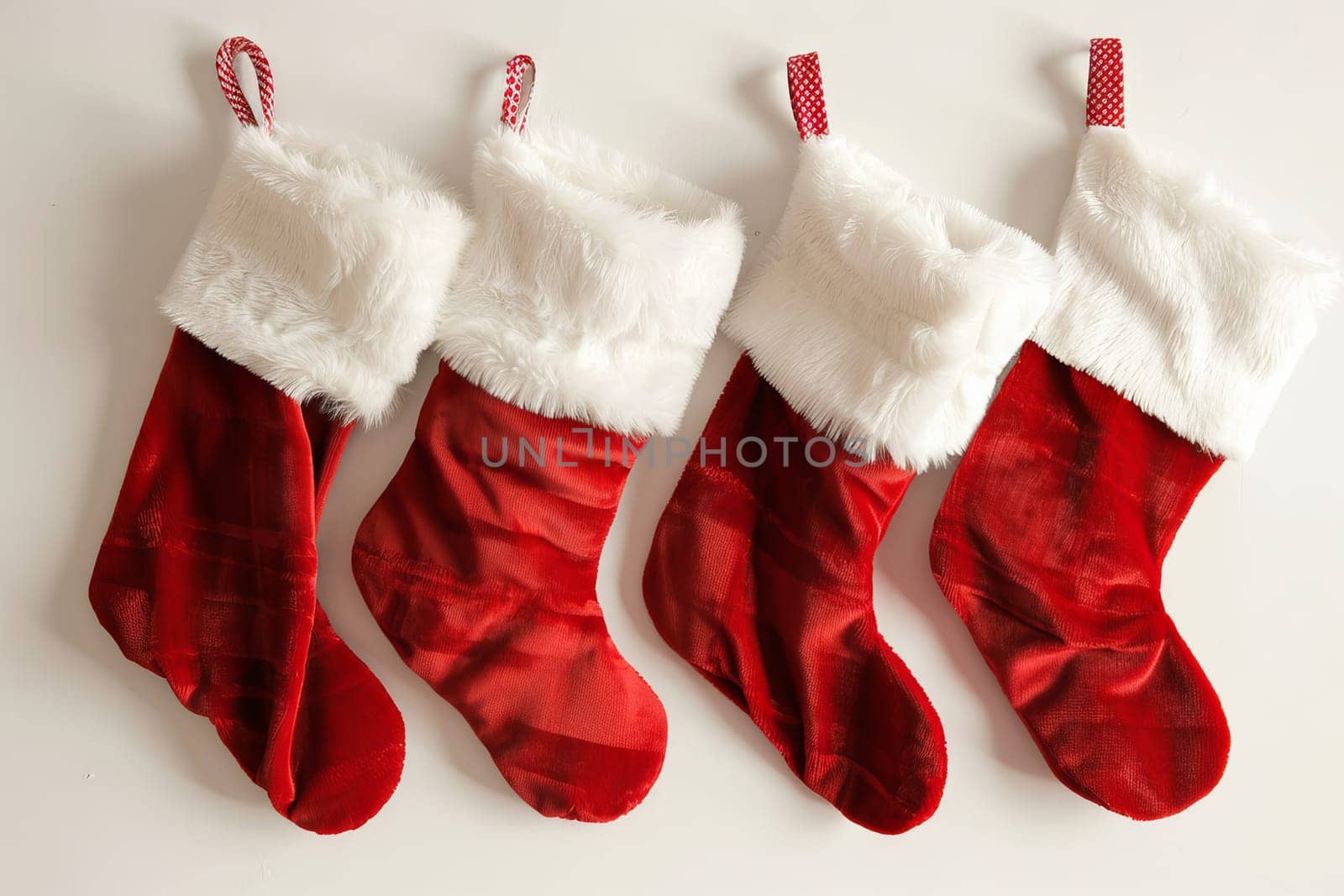 Traditional Christmas stockings on a transparent white canvas, ideal for holiday graphics