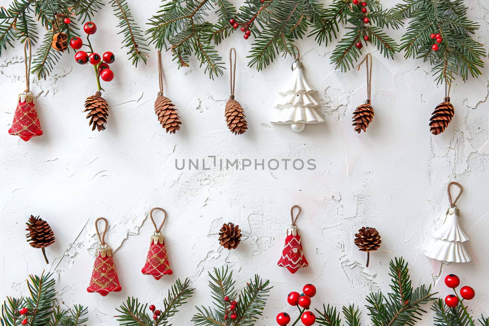Traditional Christmas decorations on a transparent white canvas, ideal for festive cards