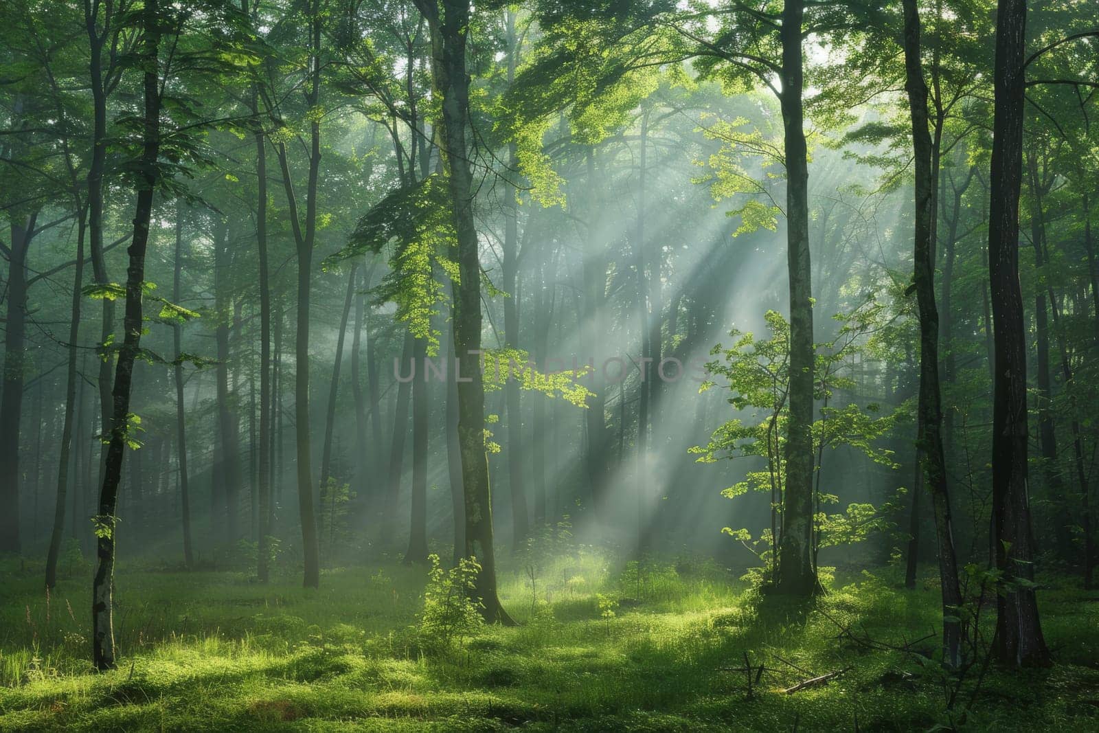 Wisps of fog in a tranquil forest
