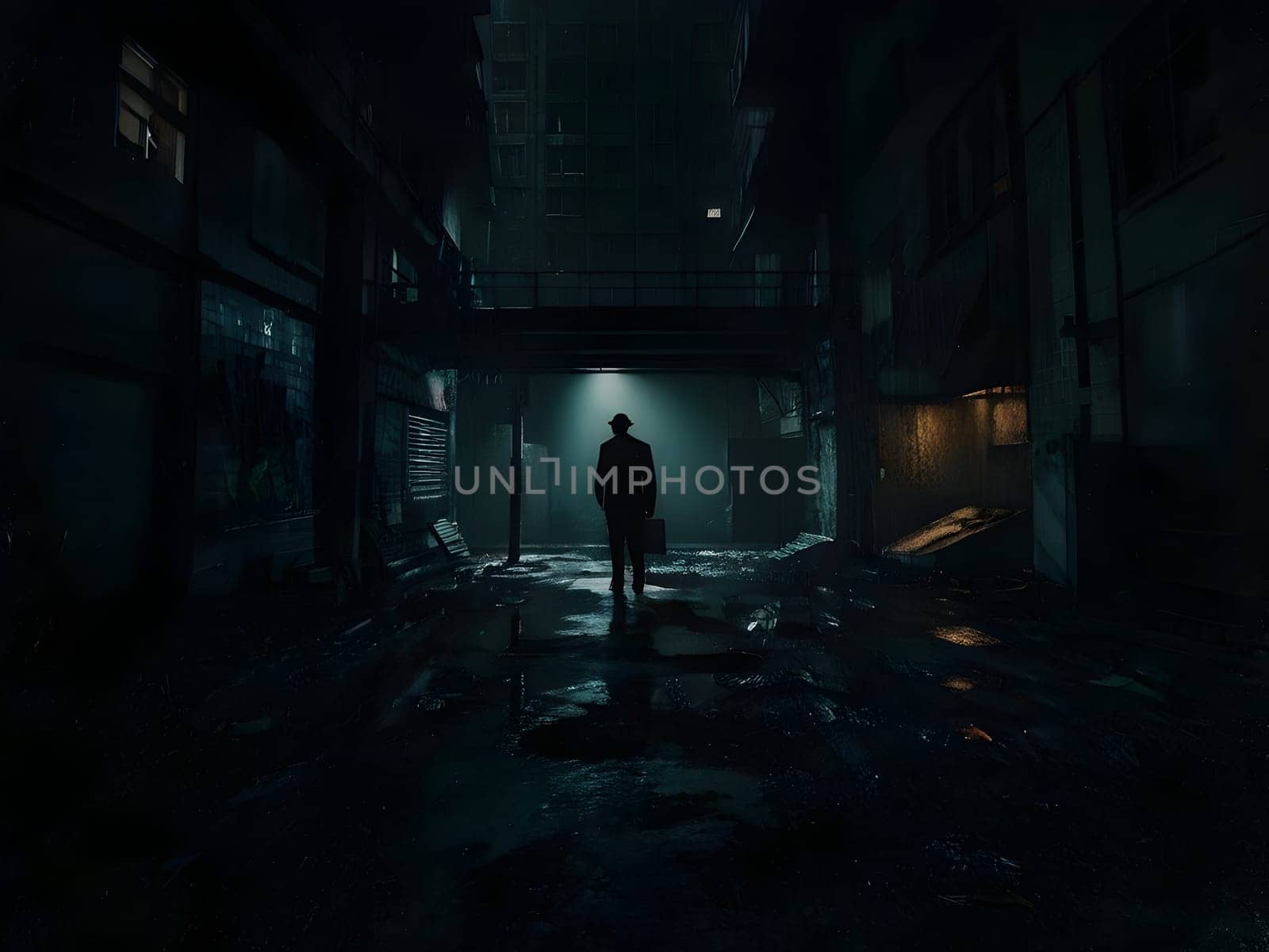 man in the dark abandoned city