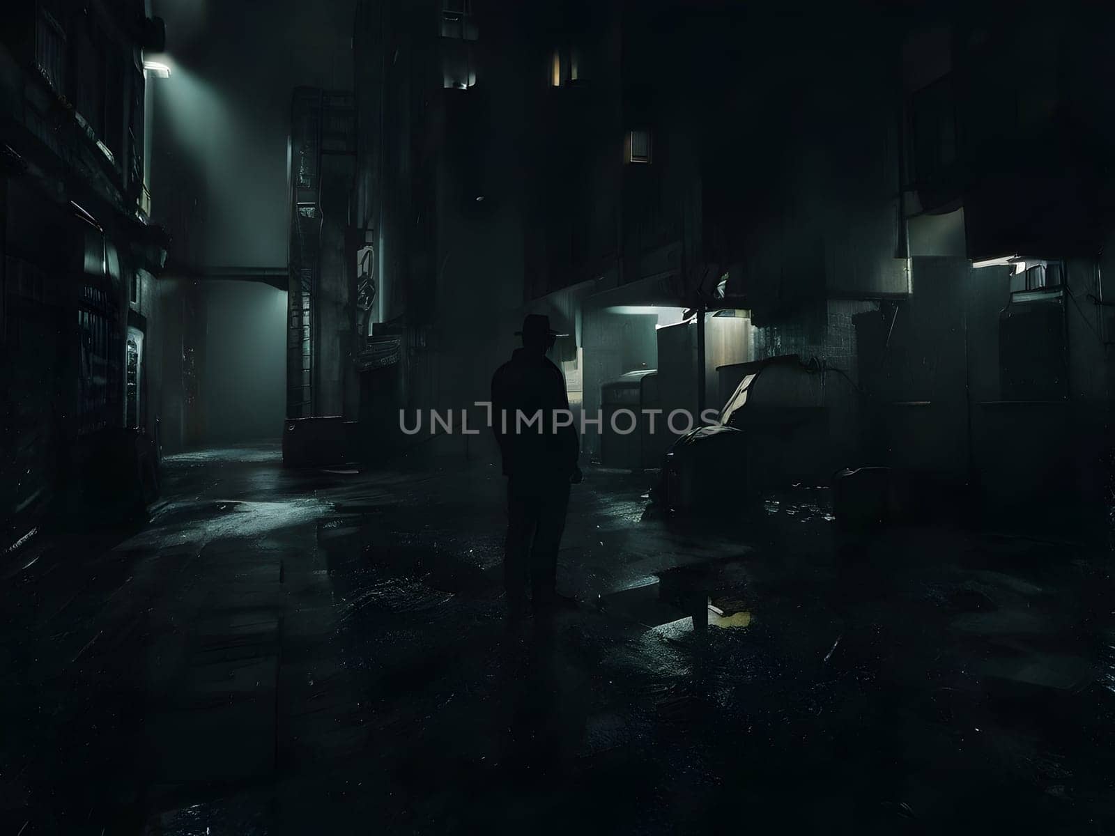 man in the dark abandoned city