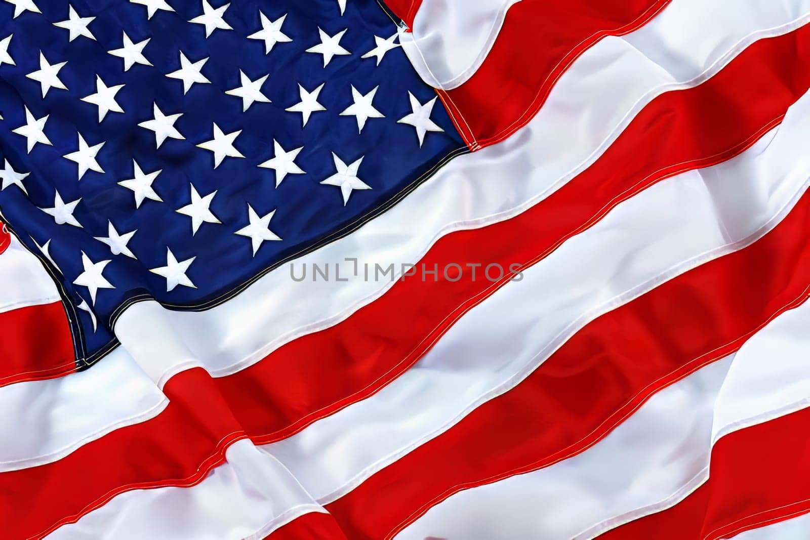 Close-up of the stripes on a waving American flag