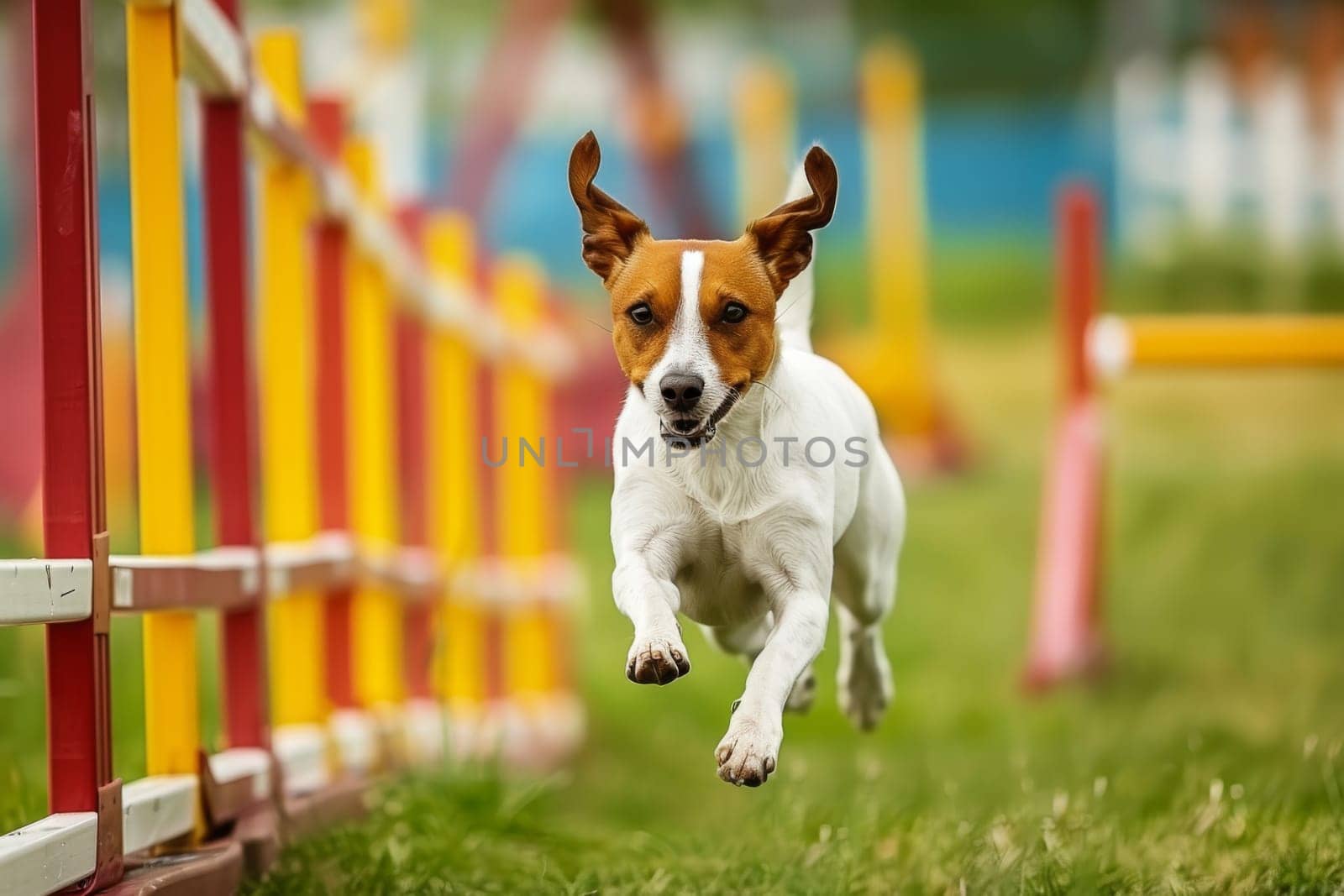 Confident dog successfully completing an agility course