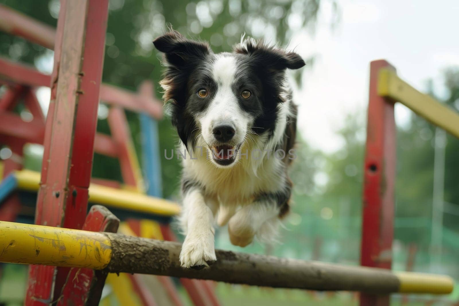 Confident dog successfully completing an agility course
