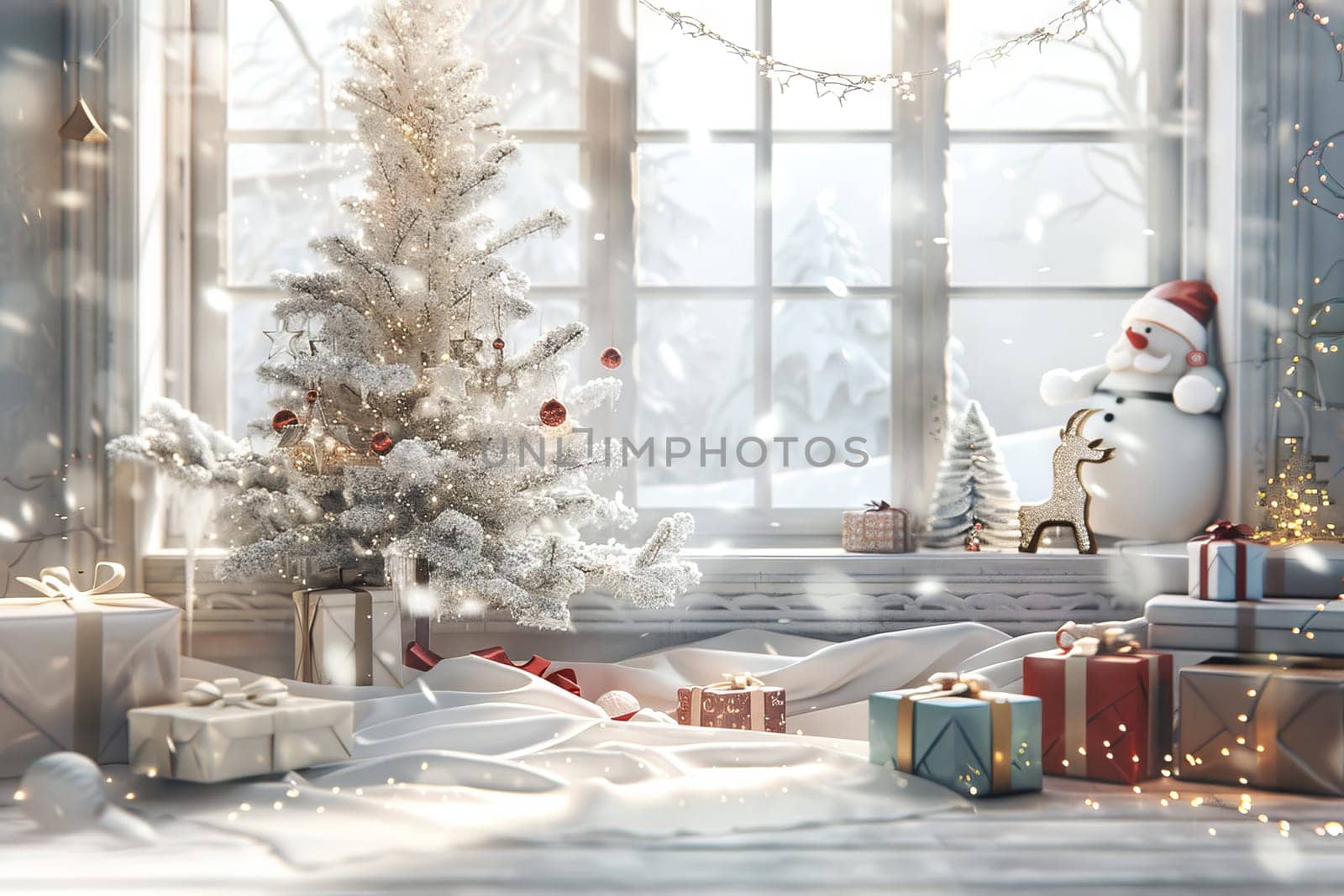 Cozy Christmas scene on a soft transparent white surface, perfect for festive illustrations
