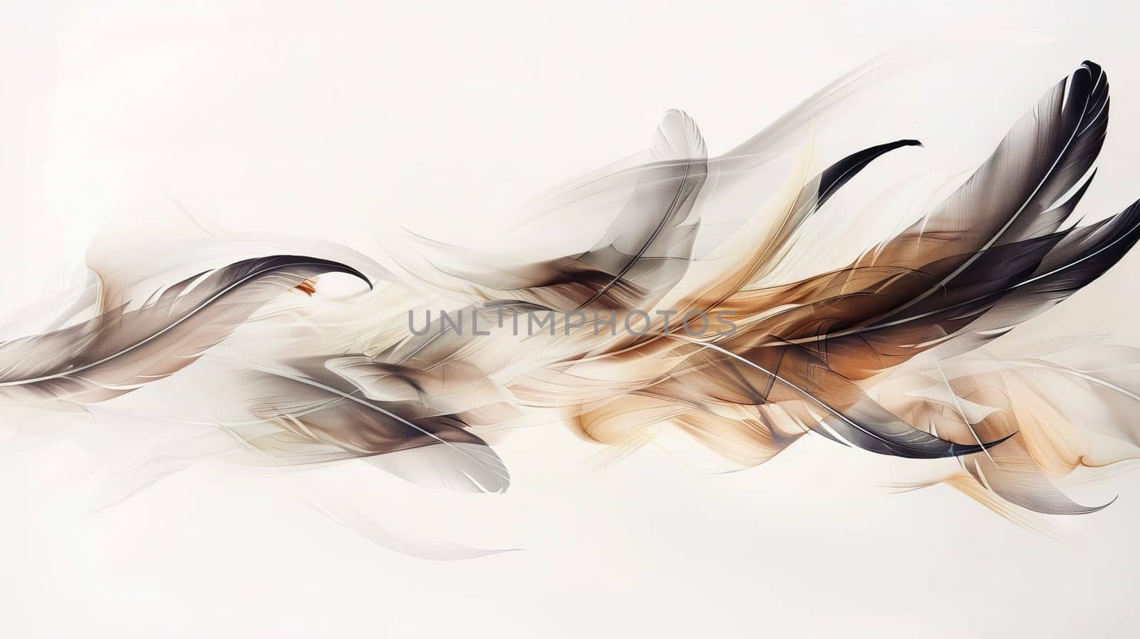Elegant boho feathers creating a sense of movement and flow against white