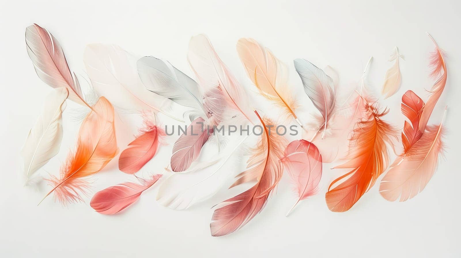 Delicate bohemian feathers creating a serene atmosphere against a white background