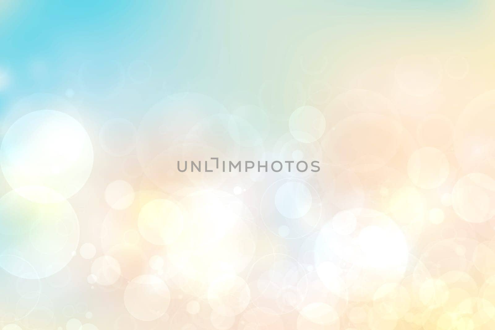 Abstract blurred fresh vivid spring summer light delicate pastel yellow pink orange turquoise bokeh background texture with bright circular soft color lights. Beautiful backdrop illustration.