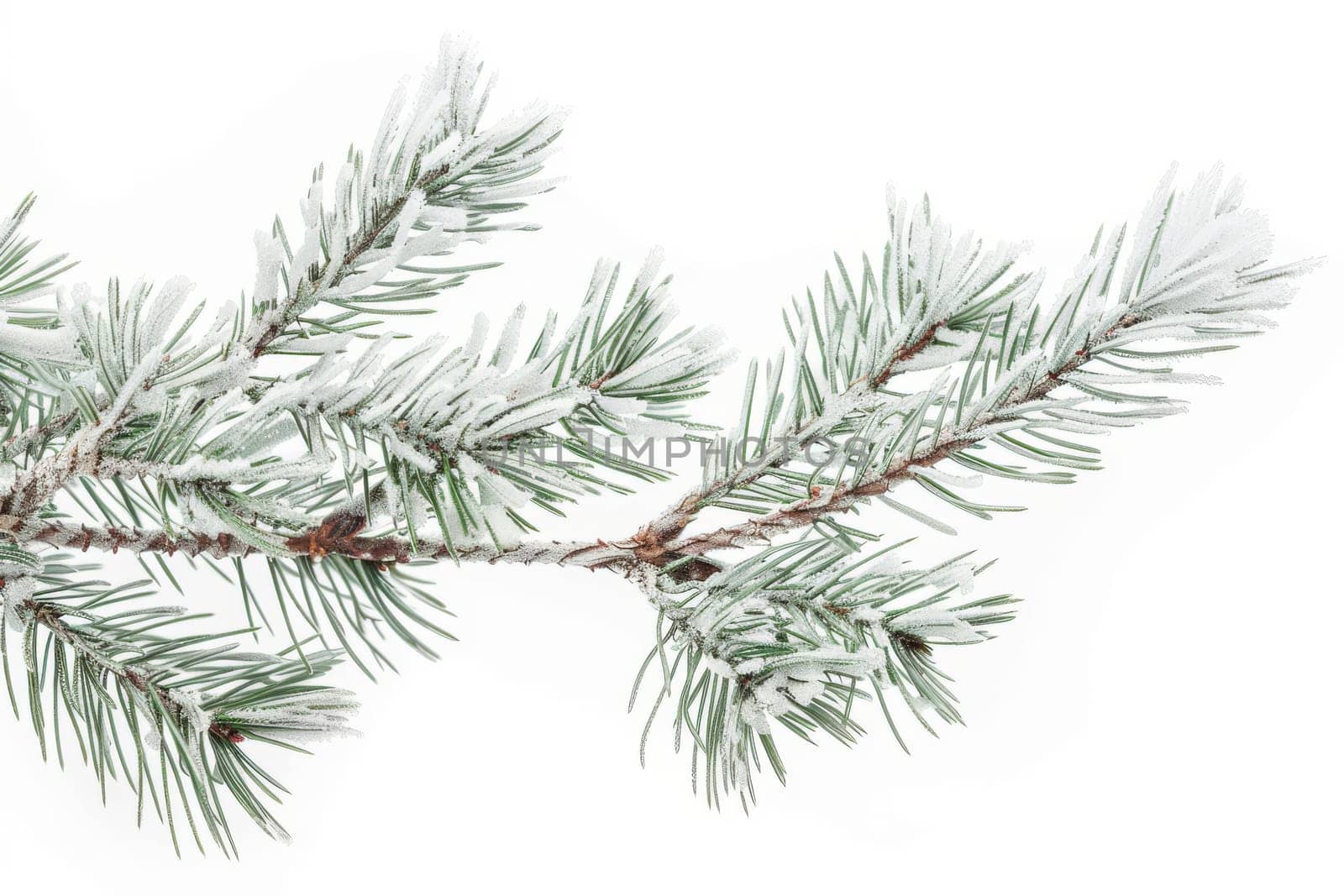 Frost-covered pine branches on a soft transparent white background, evoking a sense of winter tranquility
