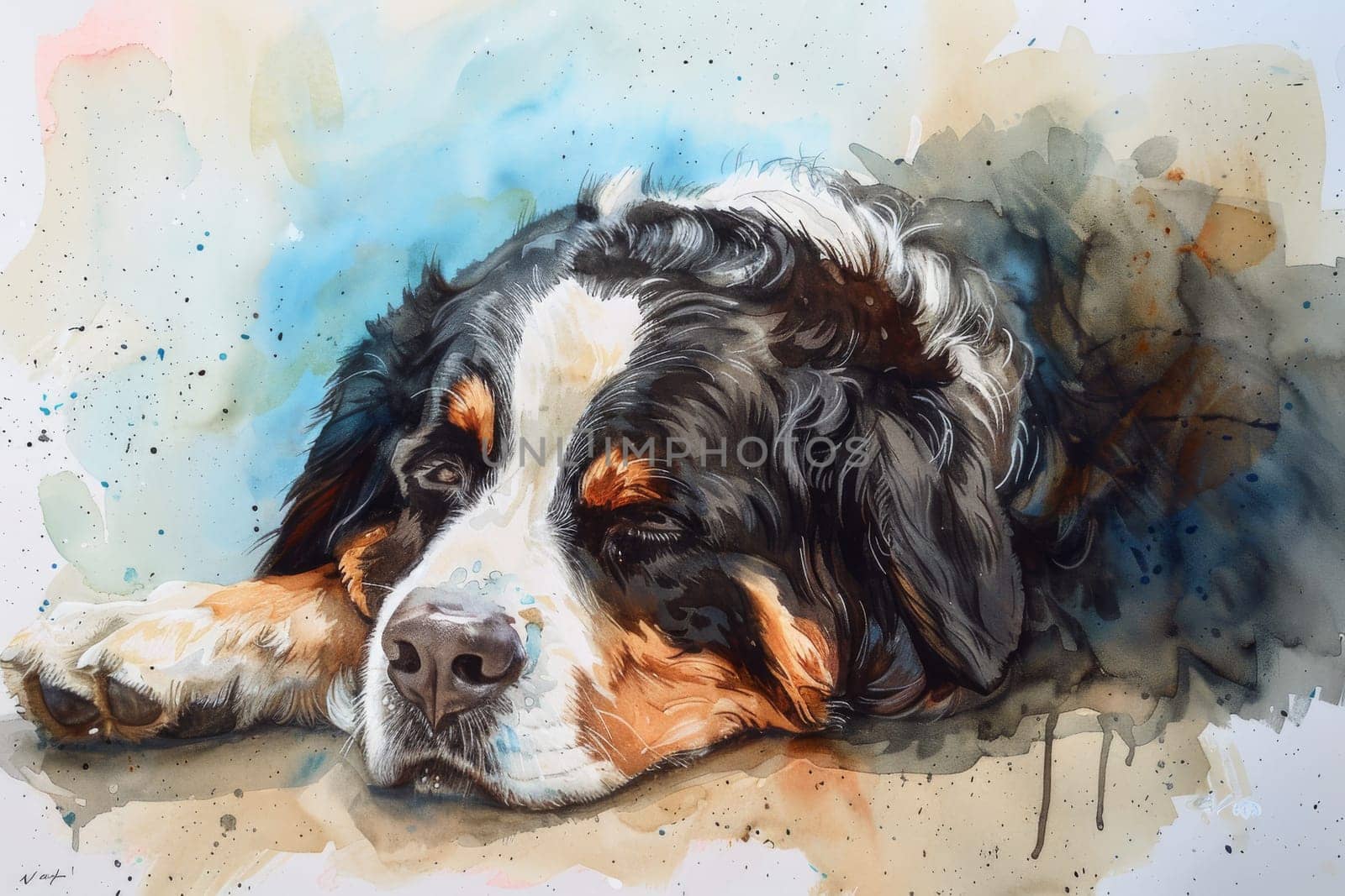 Gentle Bernese Mountain Dog with tri-color coat and friendly disposition, perfect for outdoor-themed designs