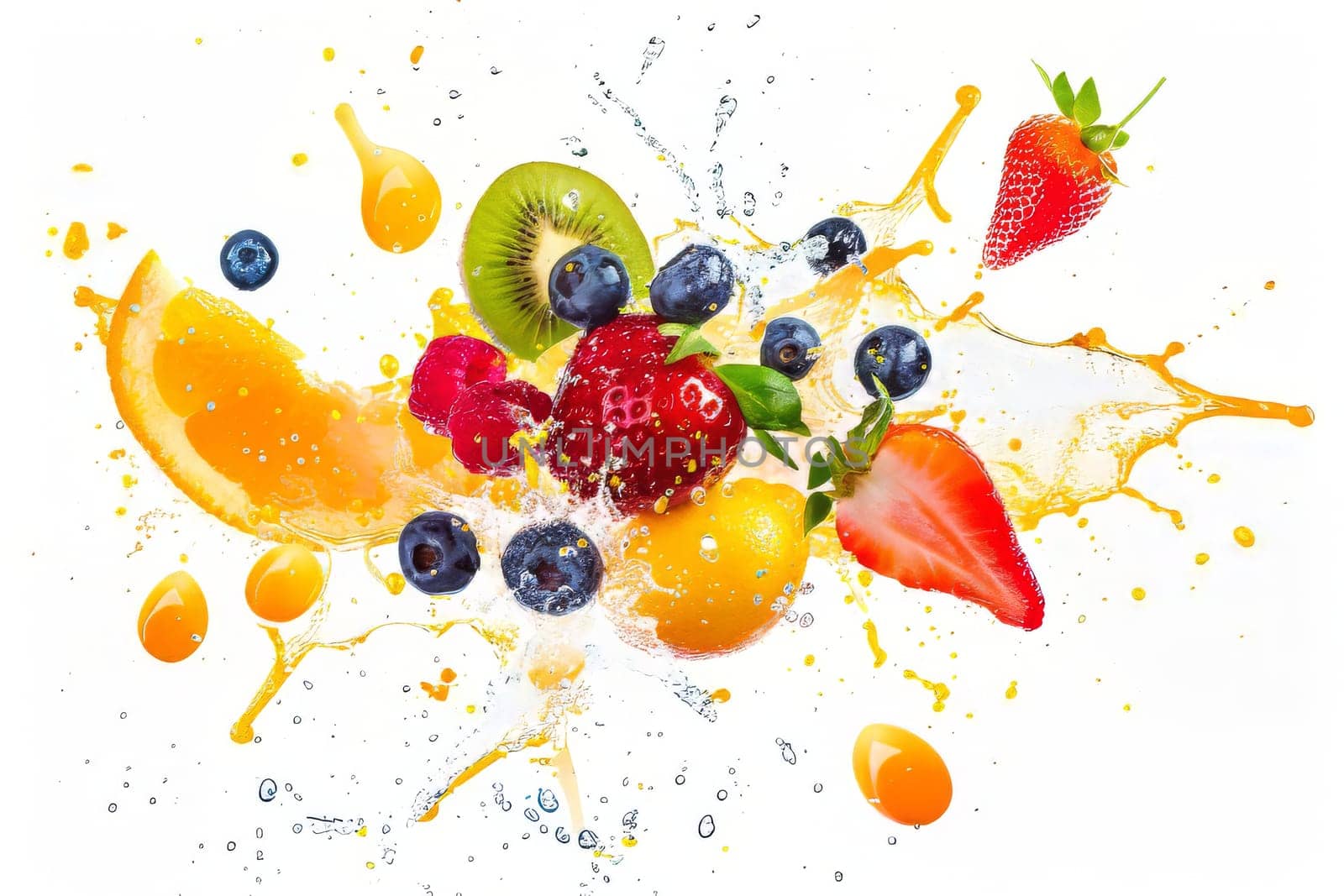 Fruit juice splatter against a transparent white background, adding freshness to designs