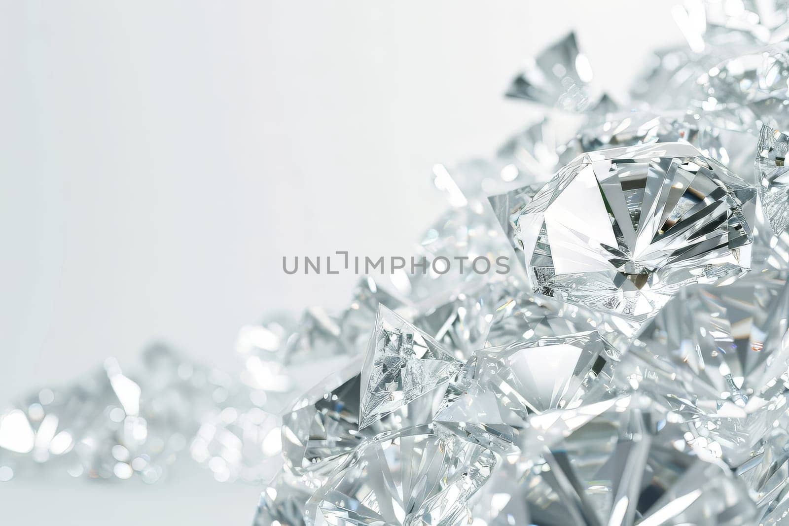 Glistening diamond-shaped sparkles shimmering against a transparent white backdrop, symbolizing luxury and elegance