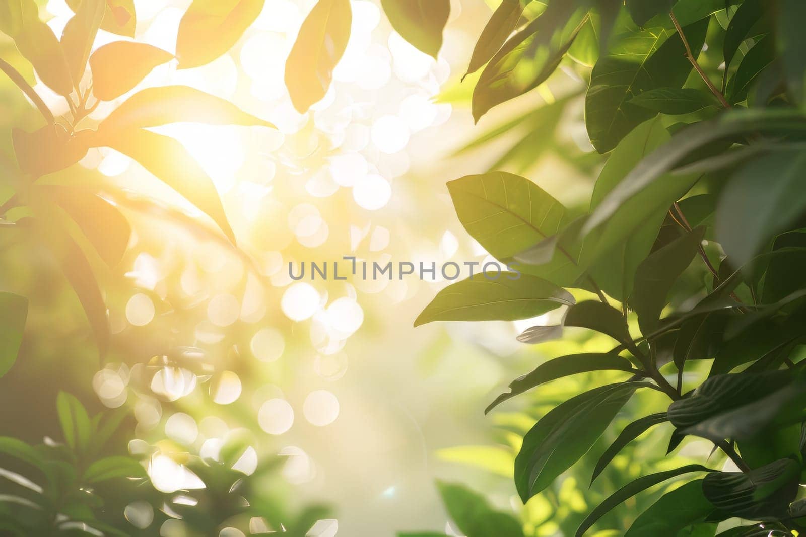 A tree with leaves is in the sun. The leaves are green and the sun is shining on them