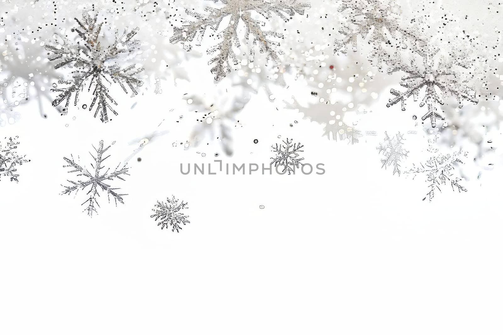 Glittering snowflake sparkles falling gently on a transparent white background, evoking images of winter wonderlands