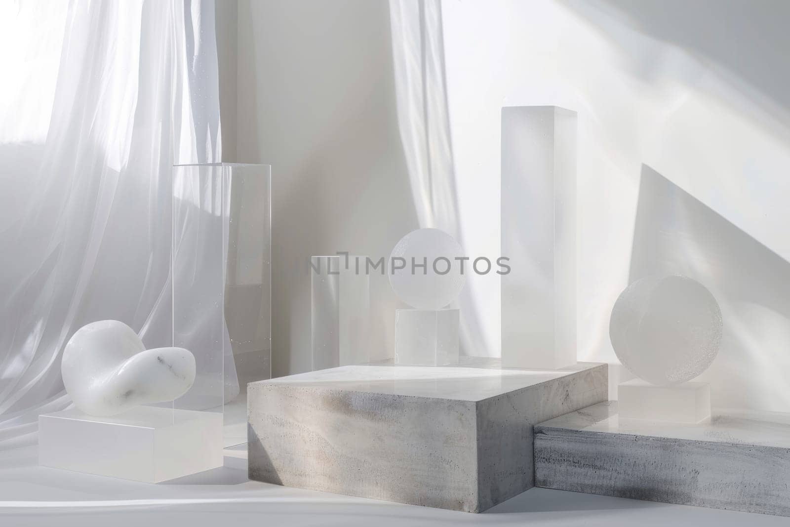 Minimalist decoration pieces against a soft transparent white surface, adding simplicity to designs