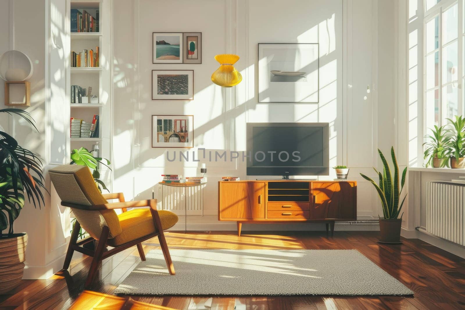 Retro mid-century modern decor against a soft transparent white surface, adding vintage flair