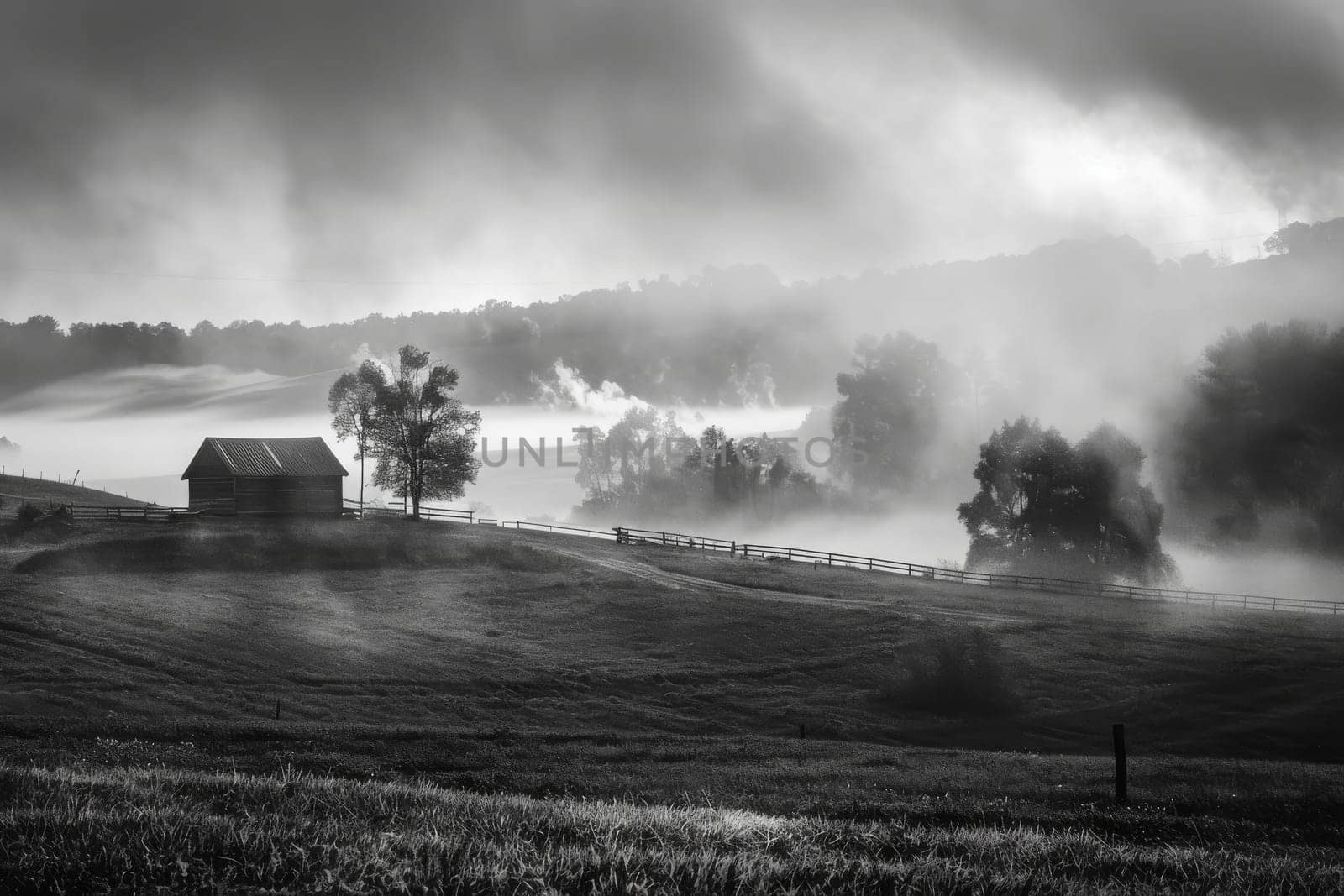Rolling fog in a rural setting
