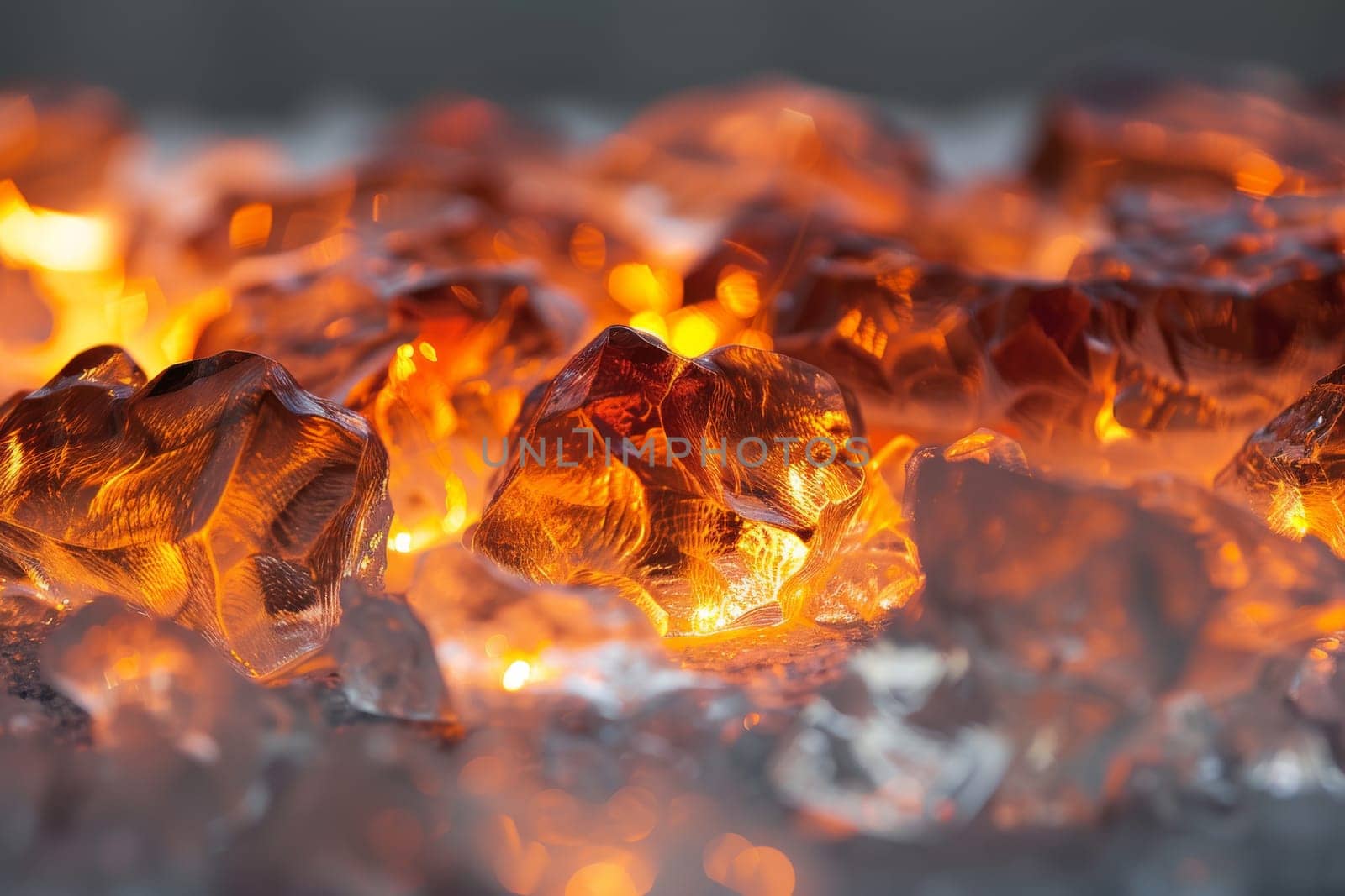 Glowing embers radiating warmth and intensity on a transparent white surface, perfect for dramatic concepts