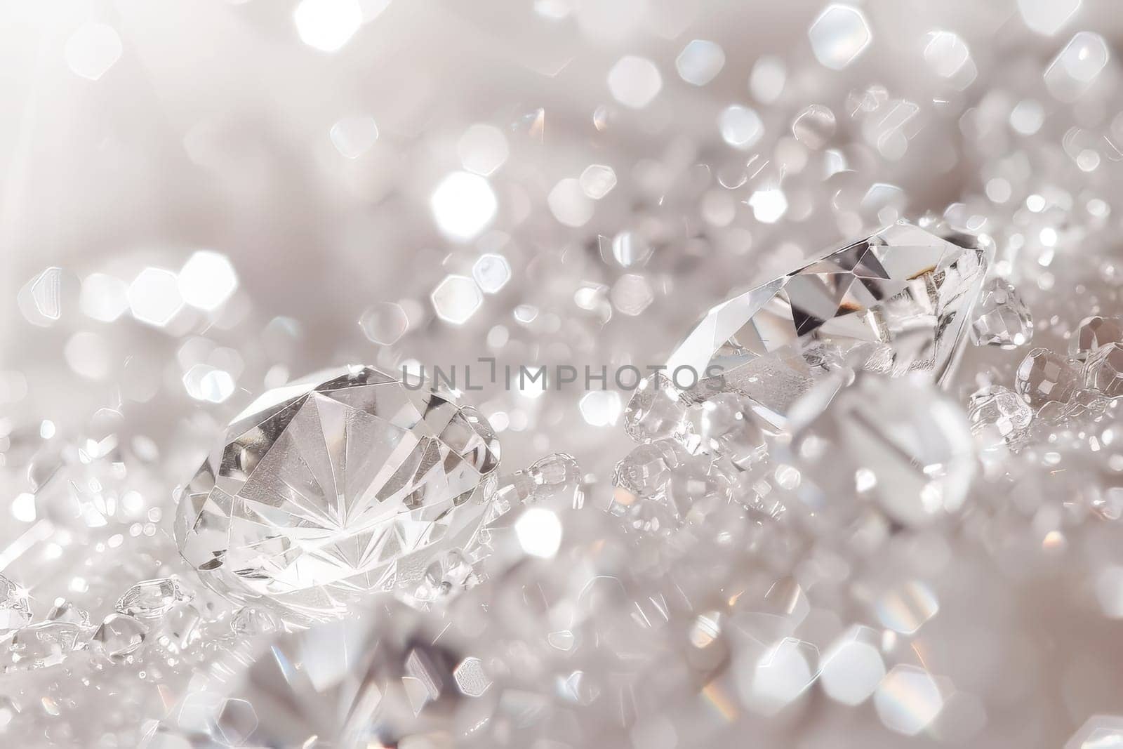Sparkling diamond-like sparkles sparkling against a soft transparent white backdrop, adding a touch of opulence and allure