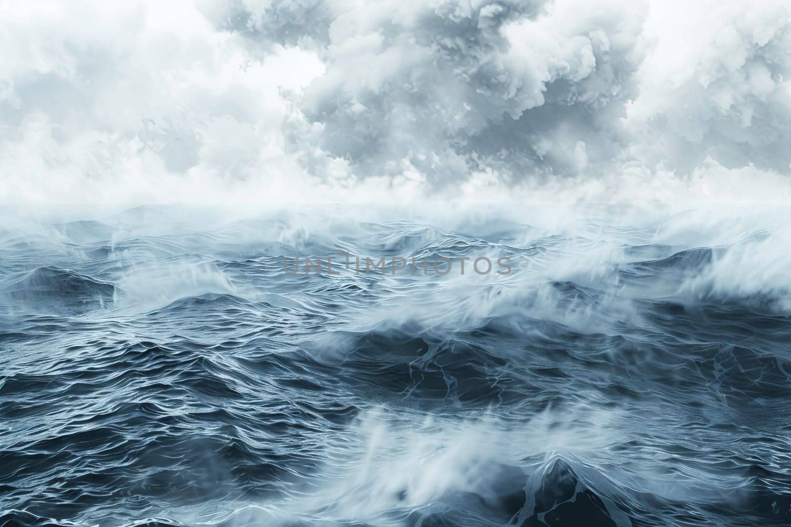 Stormy ocean with menacing nimbostratus clouds on a transparent white background, ideal for dramatic marine compositions
