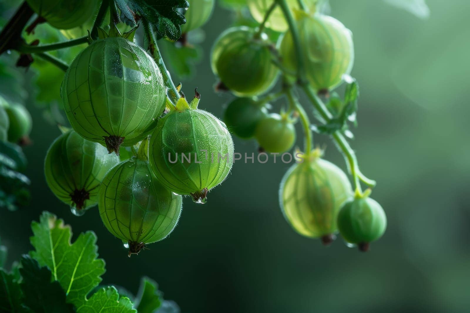 Tangy gooseberry with vibrant green color and translucent skin, adding brightness to any composition