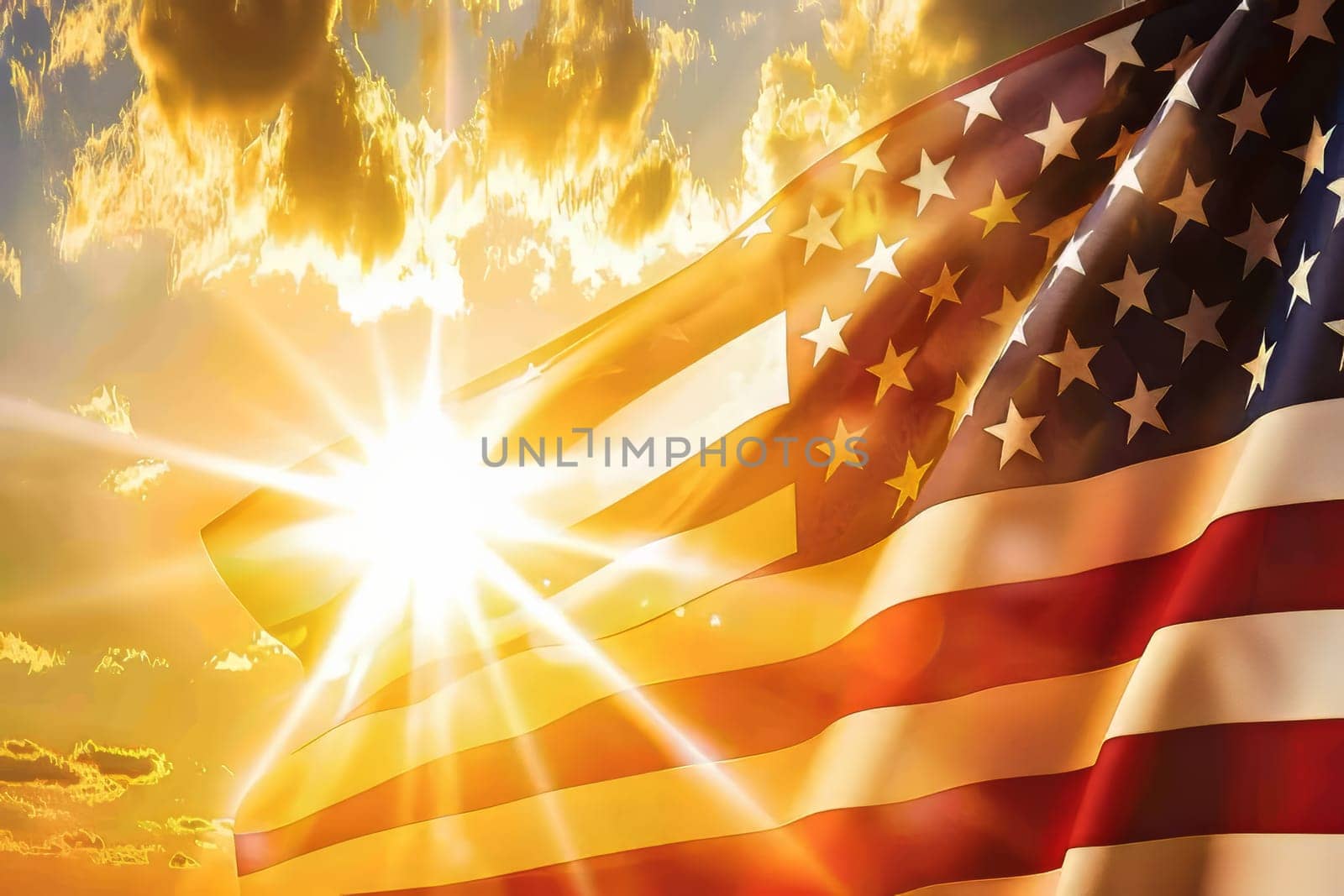 The Stars and Stripes waving in the sunlight