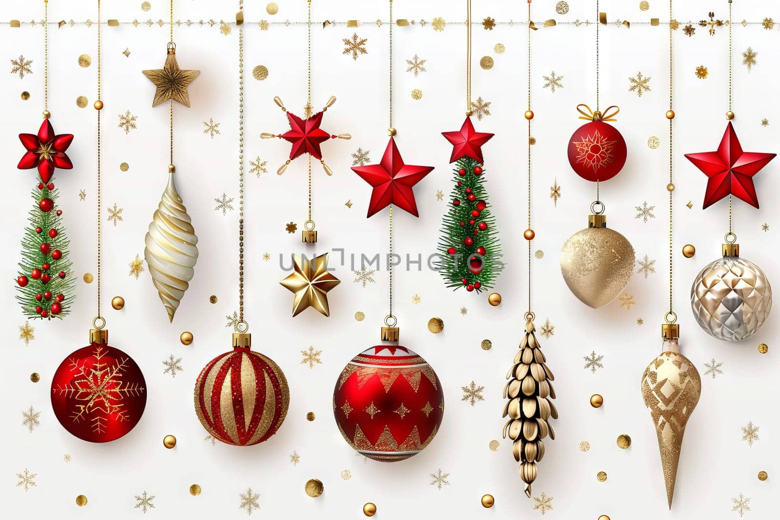 Traditional Christmas decorations on a transparent white canvas, ideal for festive banners