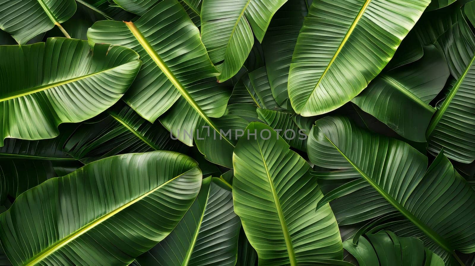 A close up of green leaves with a yellow stripe. The leaves are arranged in a way that creates a sense of depth and movement. The image conveys a feeling of growth and vitality