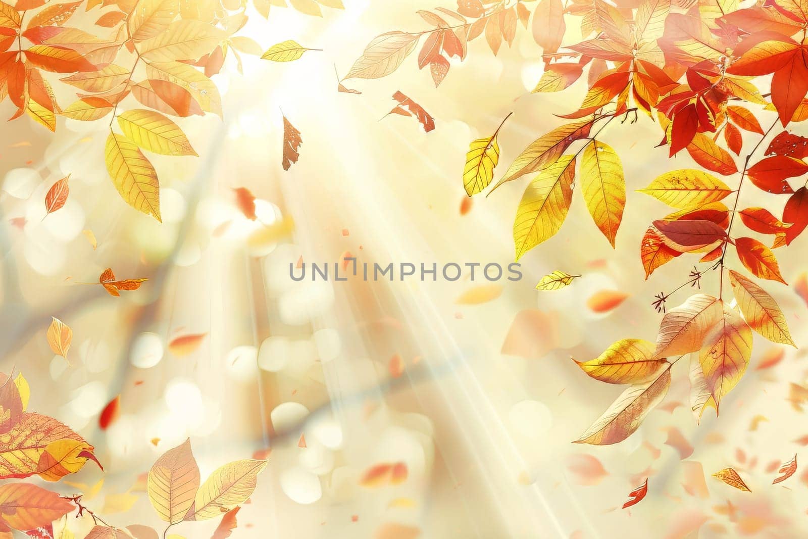 A bright yellow leafy tree with a lot of leaves falling. The leaves are scattered all over the ground