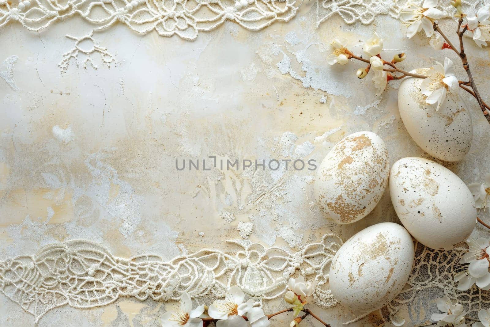 Vintage-style Easter background with antique decorations and lace