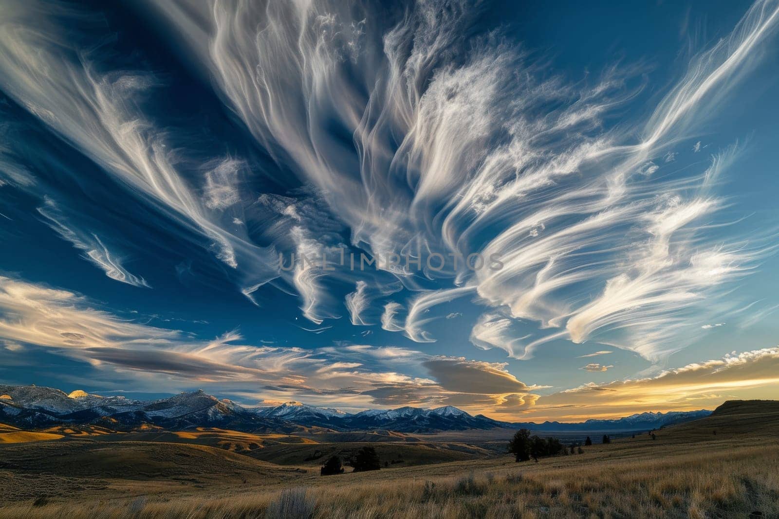 Wisps of cirrus clouds in the evening sky