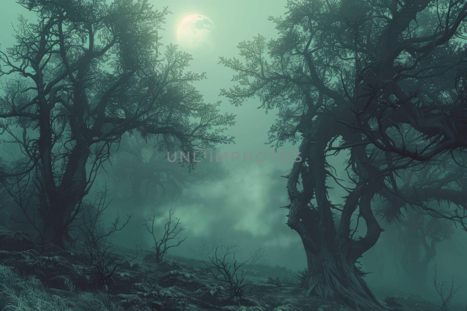Wisps of fog in a mystical forest