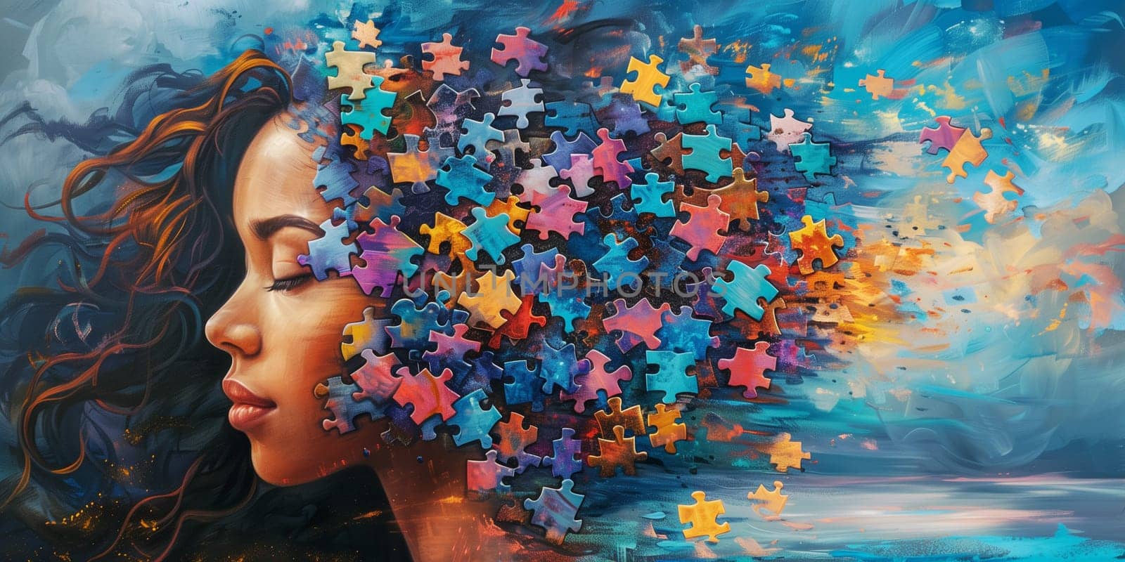 ADHD awareness month october, attention deficit hyperactivity disorder, mental health, head with colorful jigsaw or puzzle pieces