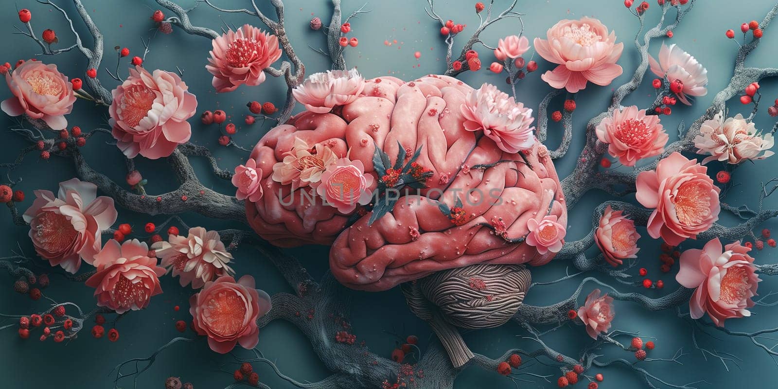 Human brain tree, self esteem, positive attitude, creativity, mental health and hope concept, consciousness mind, self healing power