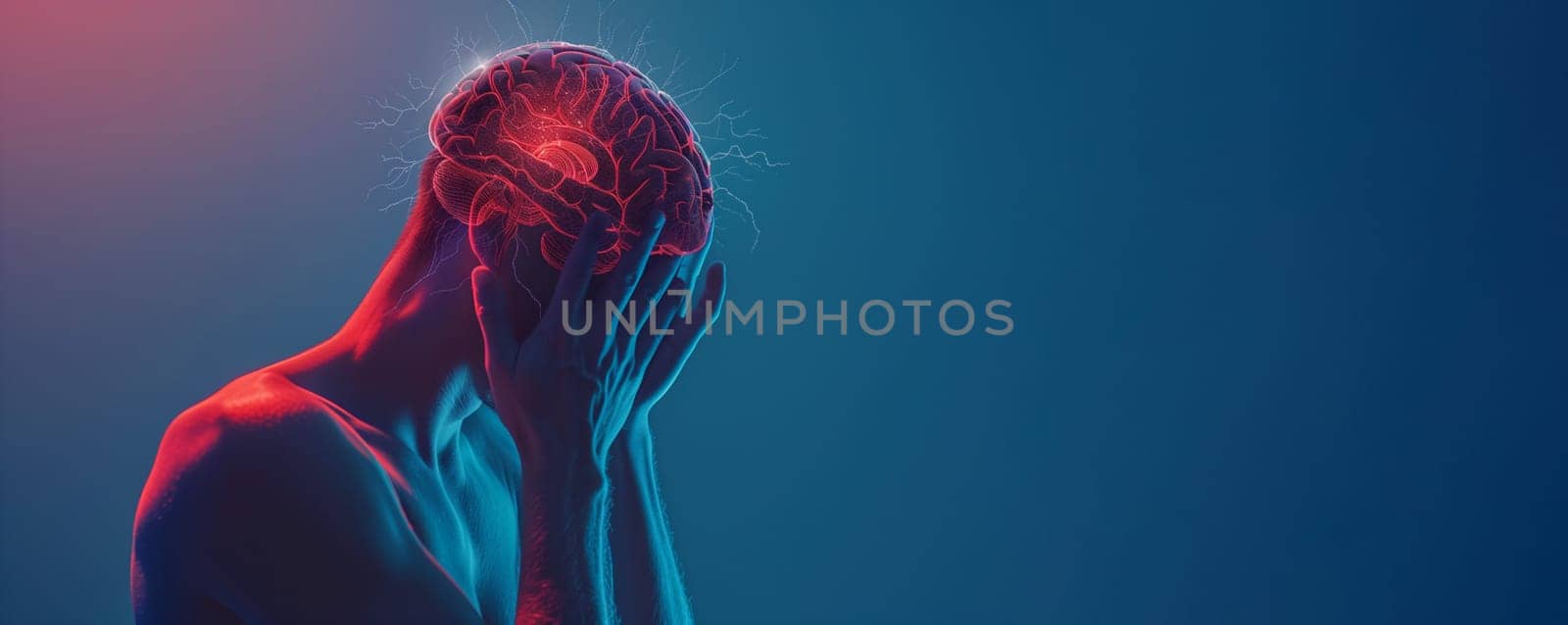 Migraine headache attack, epilepsy tumor, psychological pressure and stress, mind with burnout or trauma, human brain