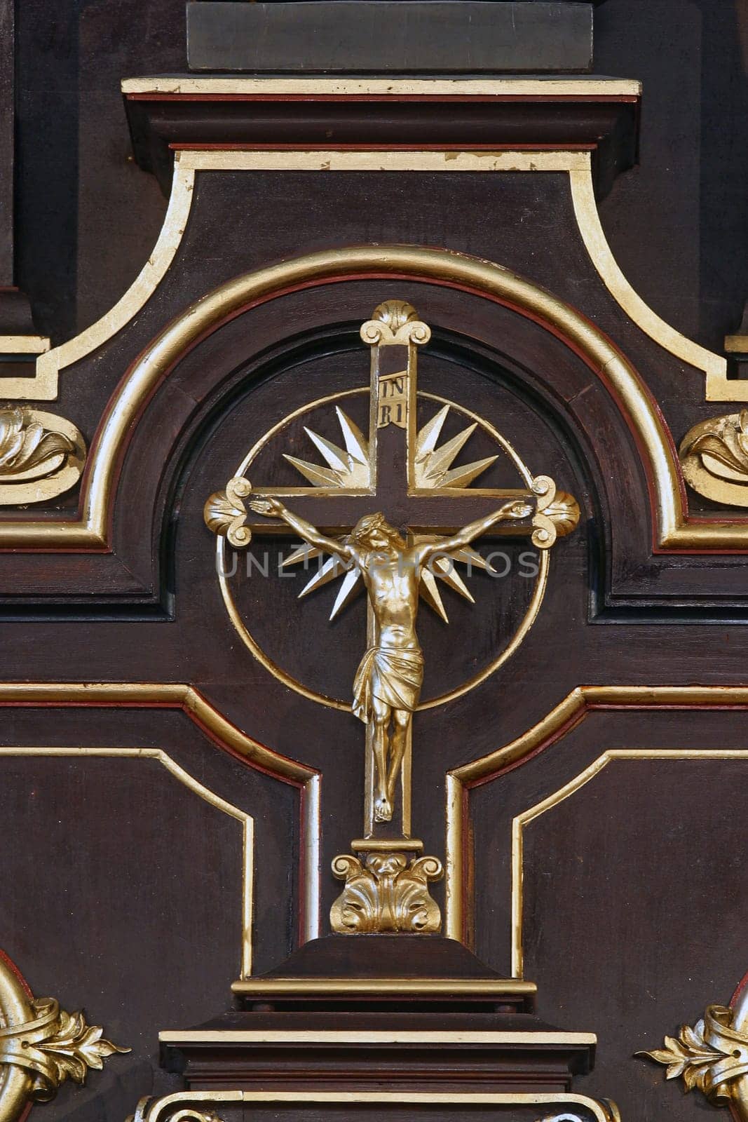 Jesus on the cross on the main altar in the church of St. Clare of Assisi in Zagreb, Croatia