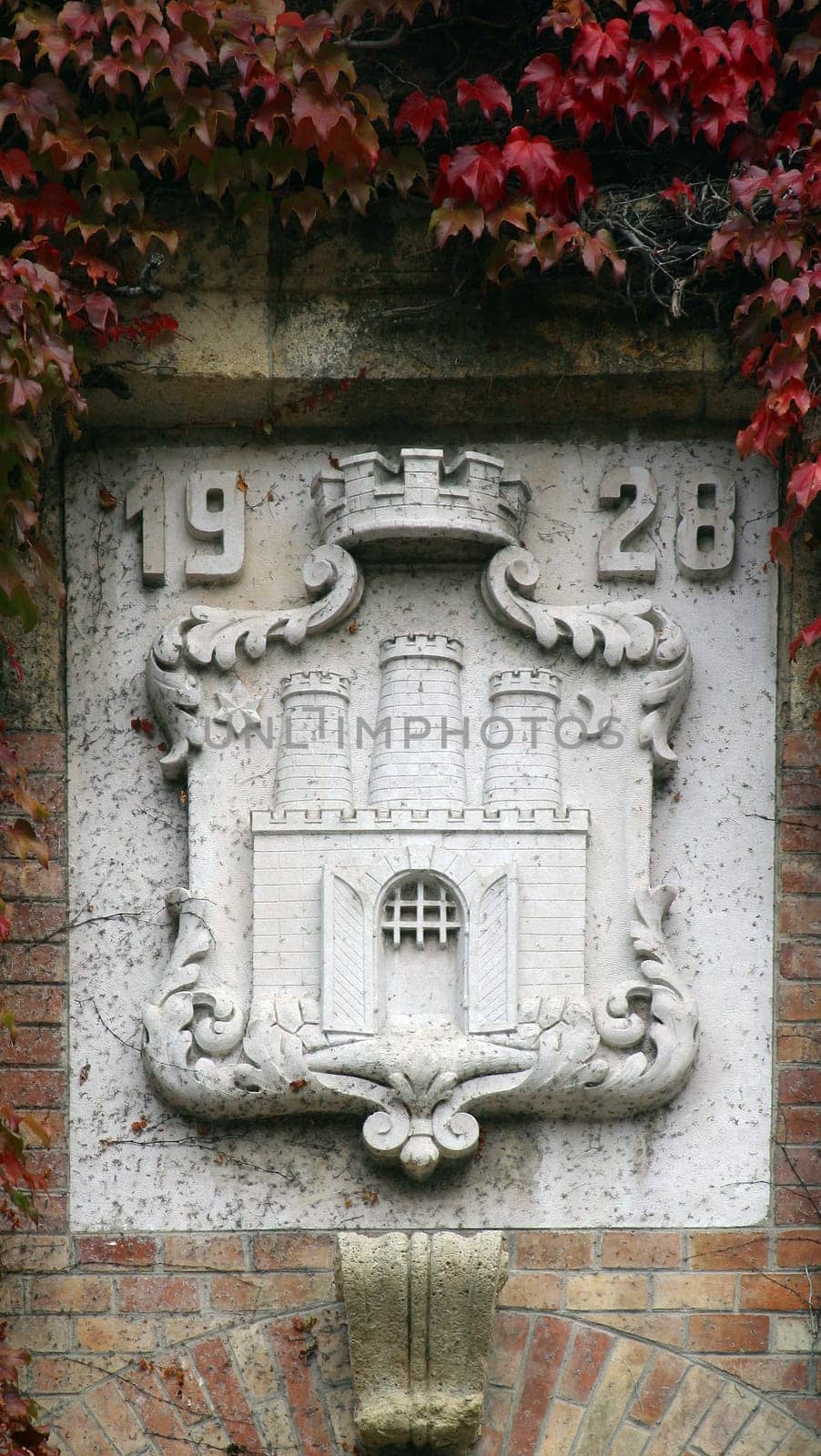 Coat of arms of the city of Zagreb in the cemetery Mirogoj in Zagreb, Croatia