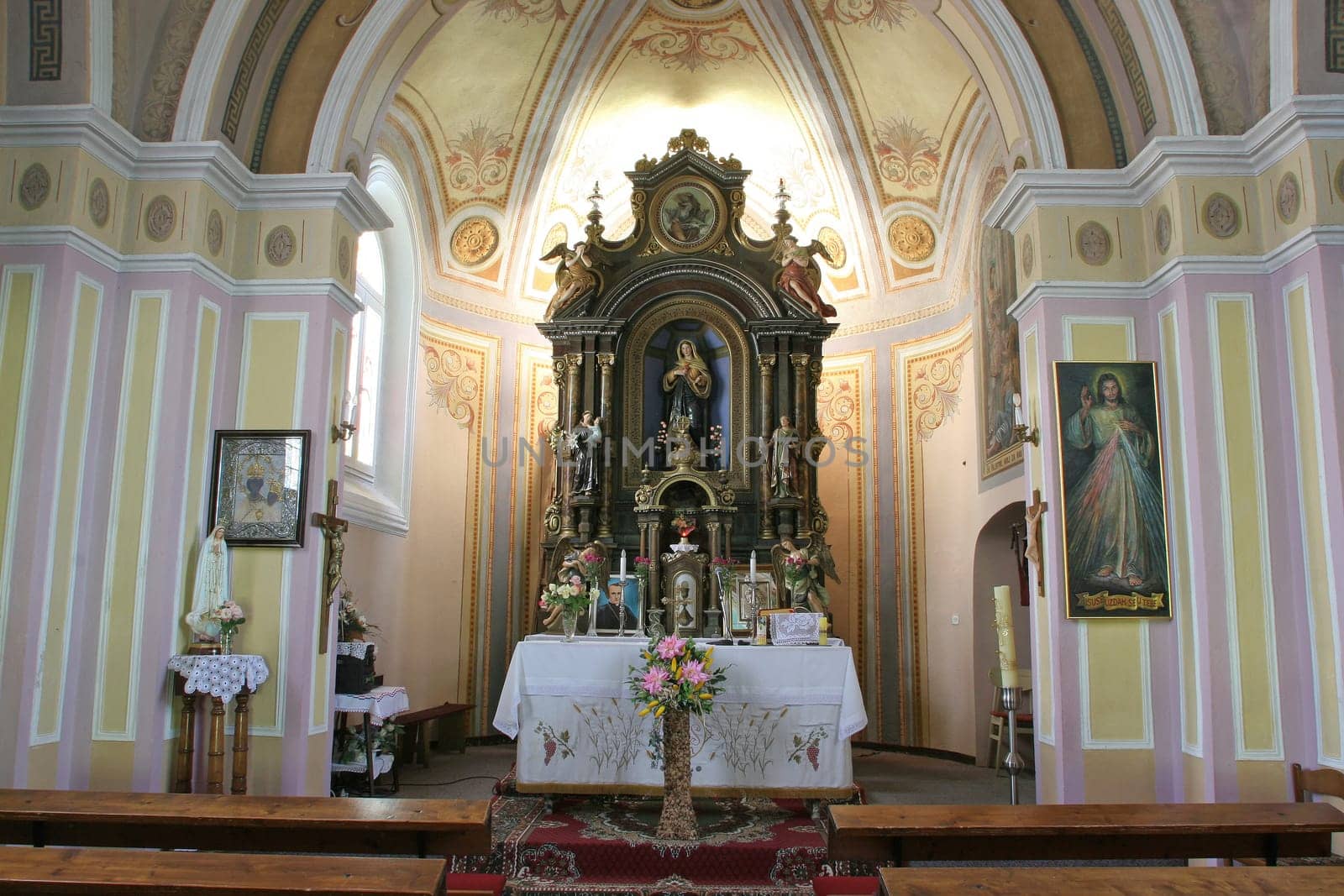 High altar in the parish Church of the Immaculate Heart of Mary in Ilova, Croatia