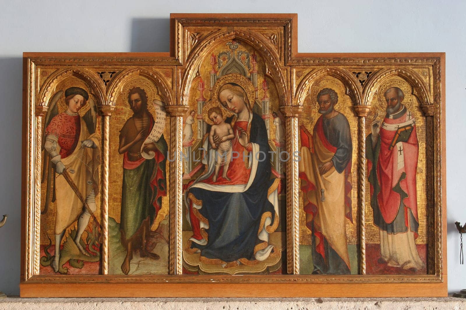 Virgin Mary with child and Saints, Abbot's treasury in the Saint Mark Church in Korcula, Korcula island, Croatia