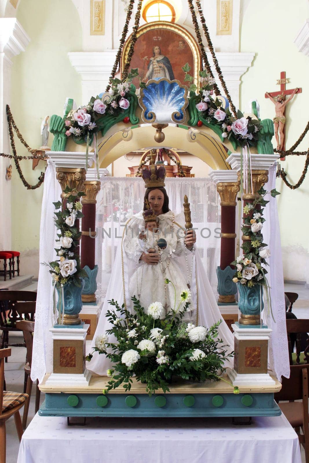 Virgin Mary with baby Jesus, statue in Parish Church of  Saint Emeric in Kostel, Croatia