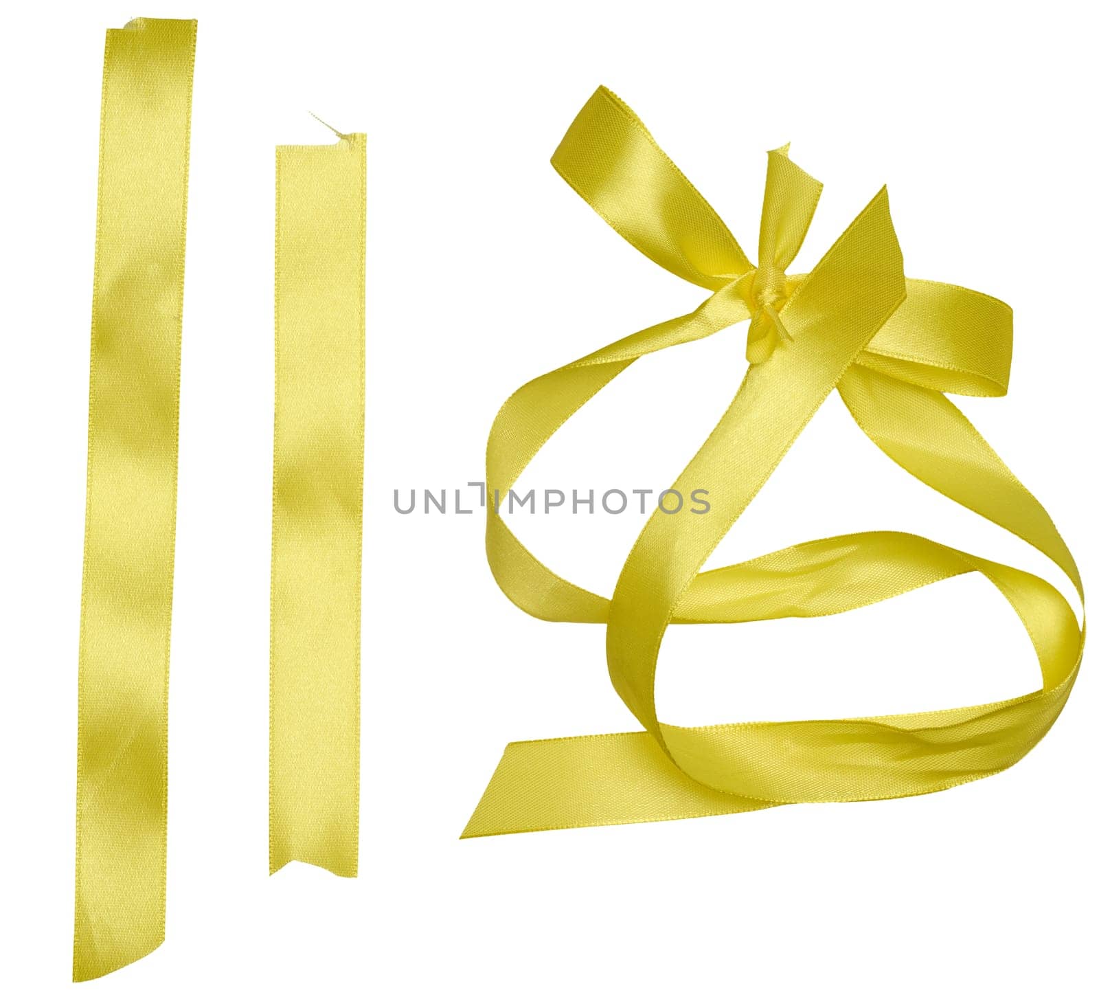 Yellow silk ribbon and bow for congratulations. Isolated background