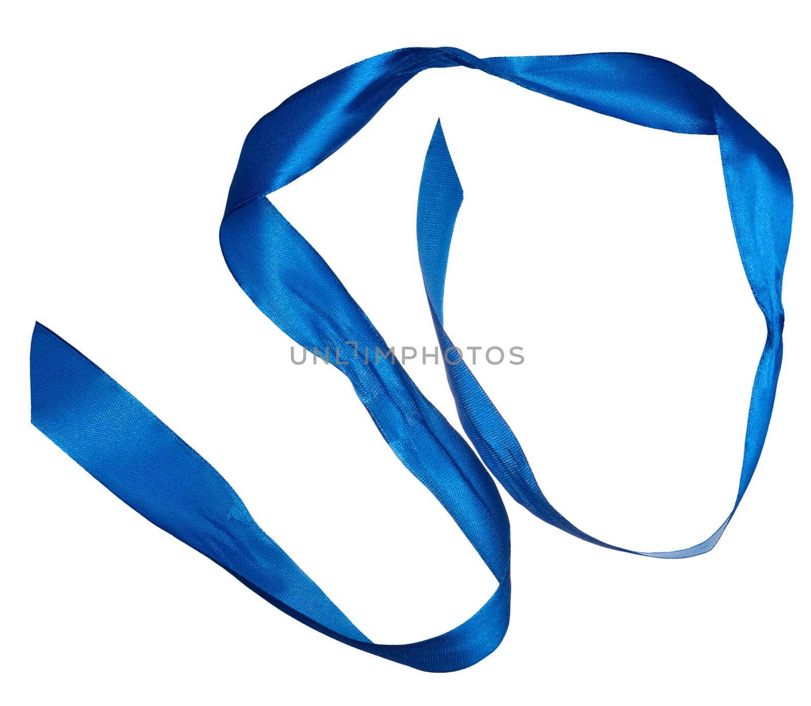 Piece of blue satin ribbon on isolated background, close up