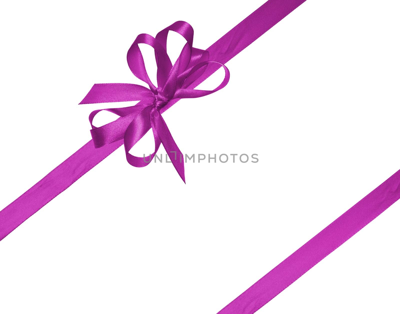 Tied bow made of purple  silk ribbon on an isolated background, decor for a gift